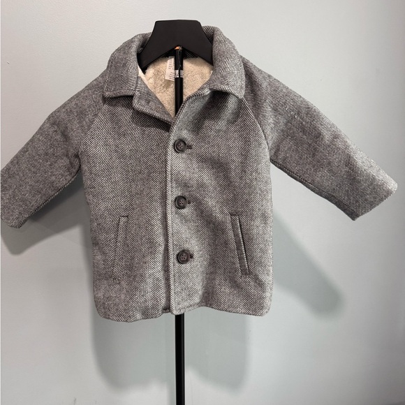 H&M Kids Charcoal Herringbone Pea Coat - Picture 1 of 9